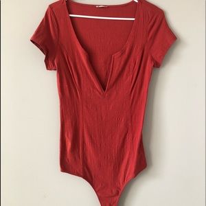 Free People Short Sleeve V Shaped Body Suit